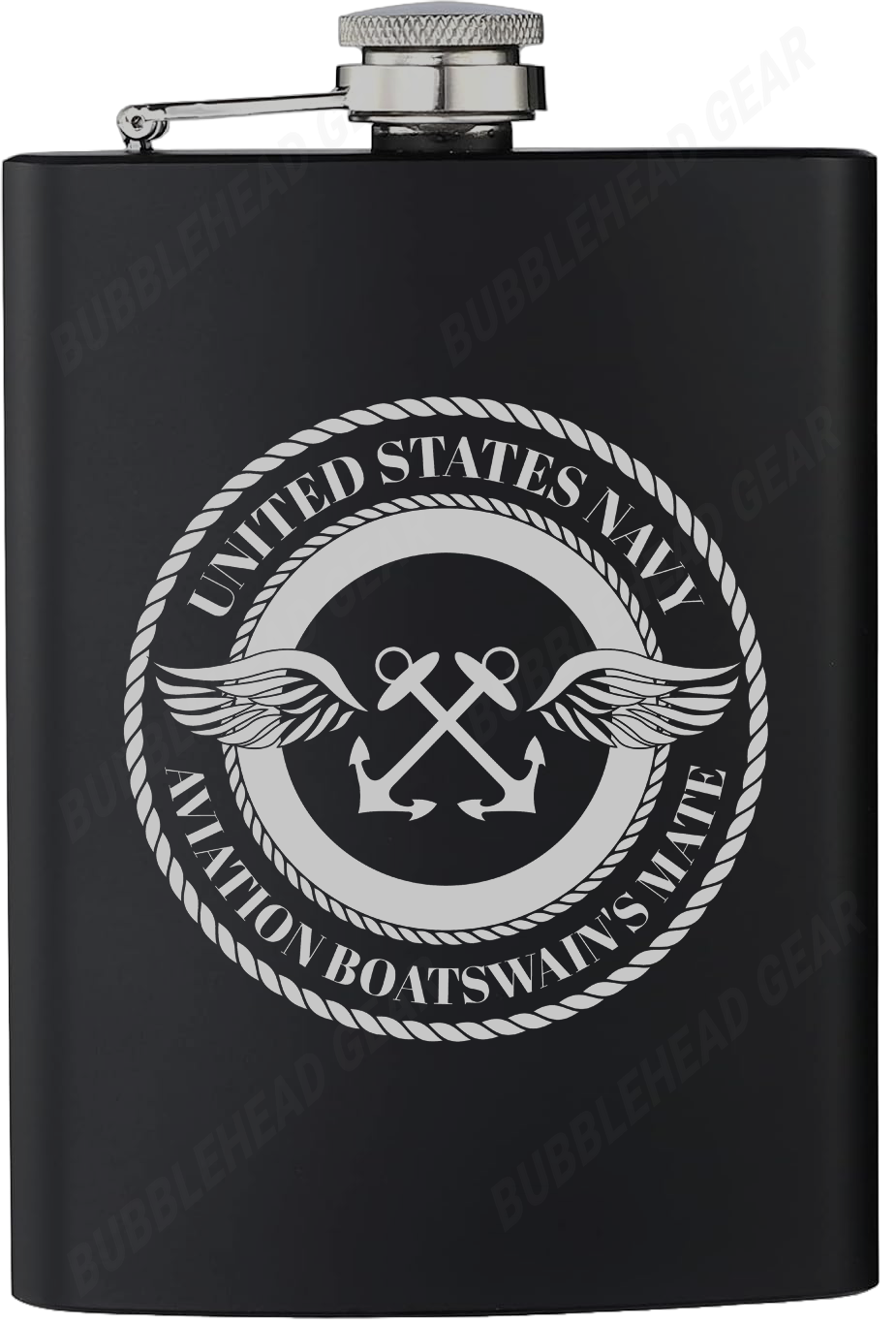 8 oz. Black Hip Flask with Navy Rating
