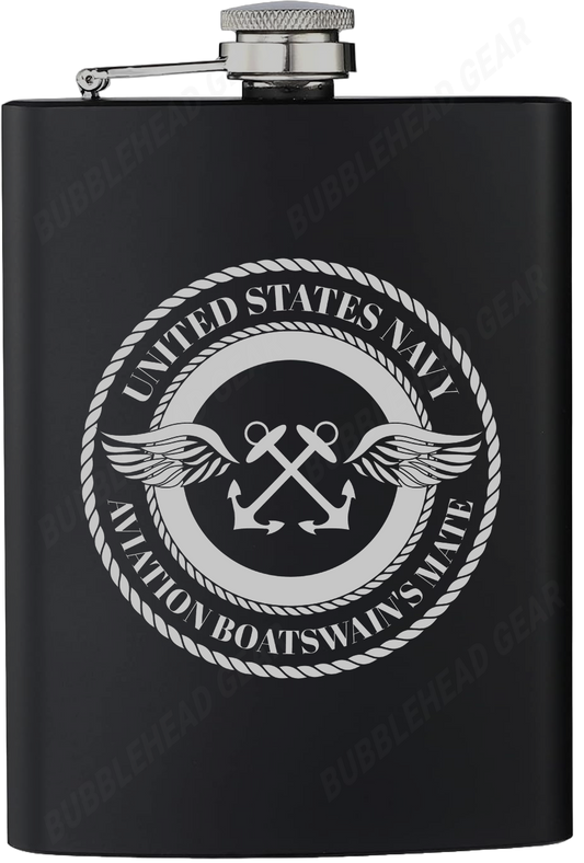 8 oz. Black Hip Flask with Navy Rating