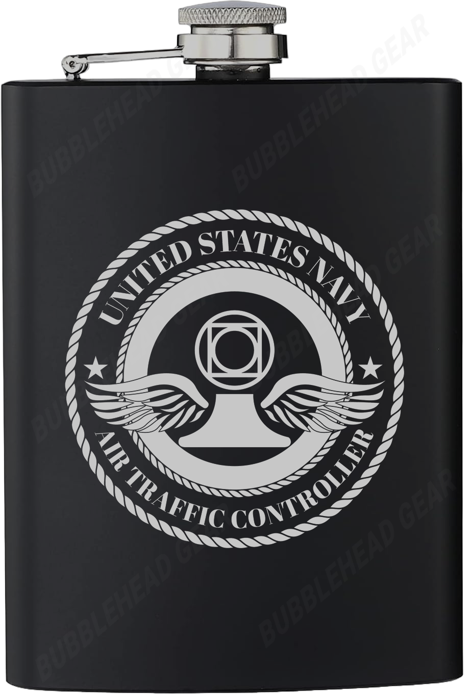 8 oz. Black Hip Flask with Navy Rating