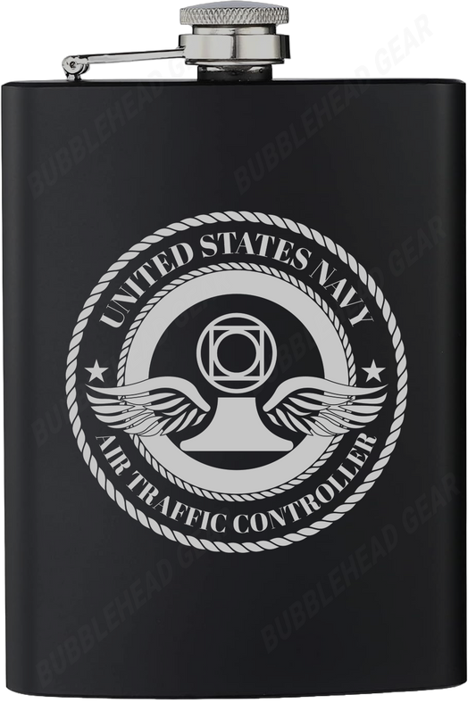 8 oz. Black Hip Flask with Navy Rating