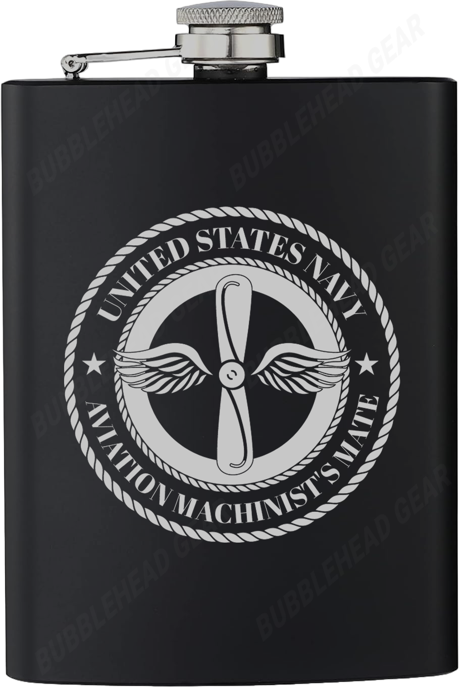 8 oz. Black Hip Flask with Navy Rating
