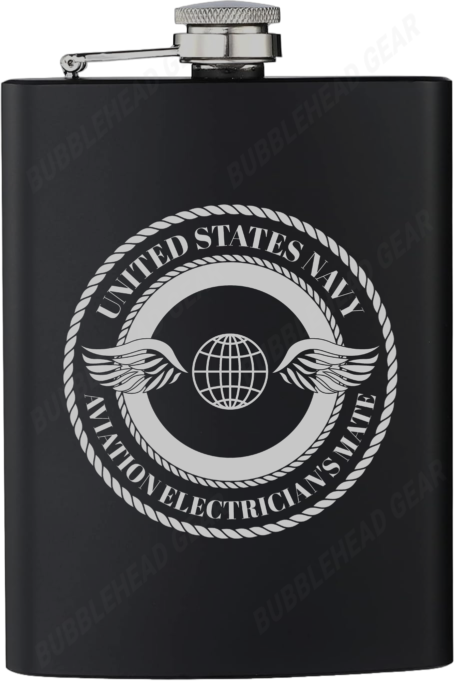 8 oz. Black Hip Flask with Navy Rating