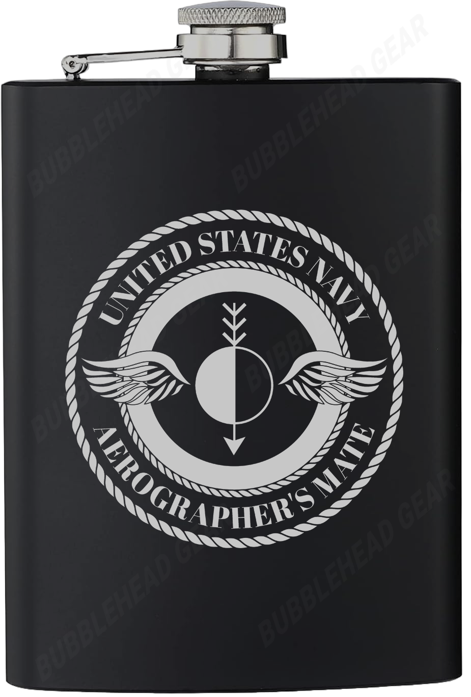 8 oz. Black Hip Flask with Navy Rating