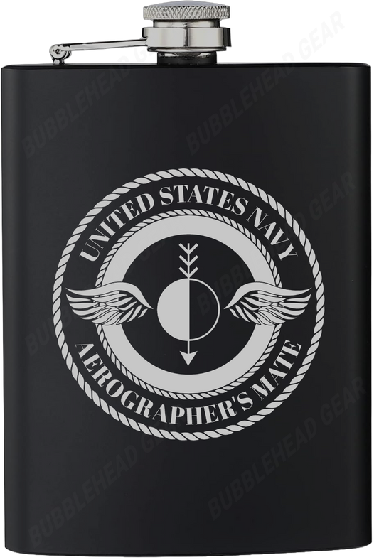8 oz. Black Hip Flask with Aerographer's Mate (AG) Rating