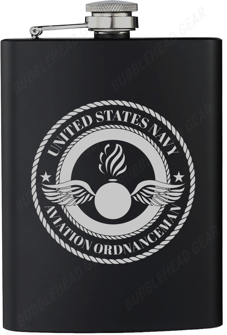 8 oz. Black Hip Flask with Navy Rating