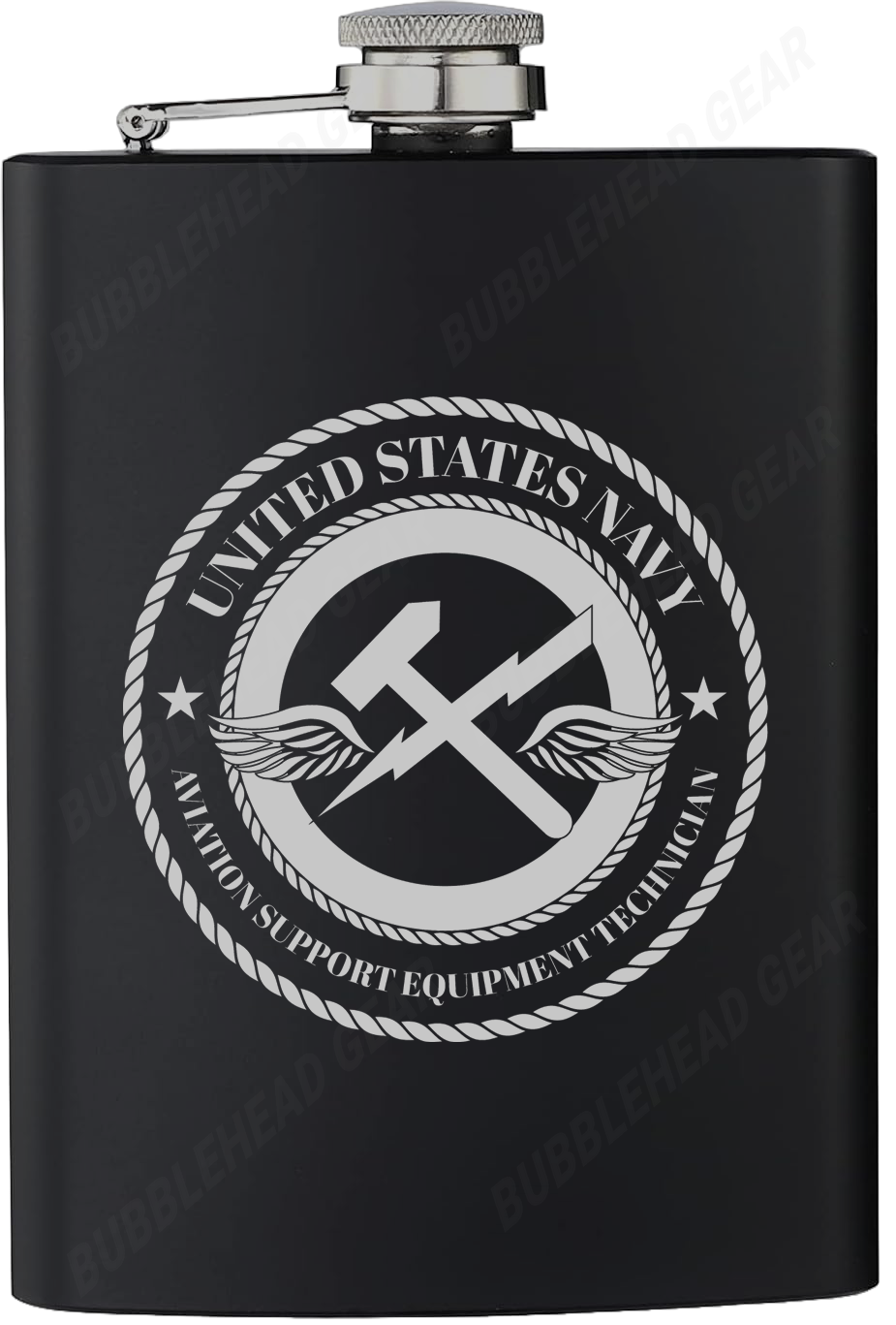8 oz. Black Hip Flask with Navy Rating