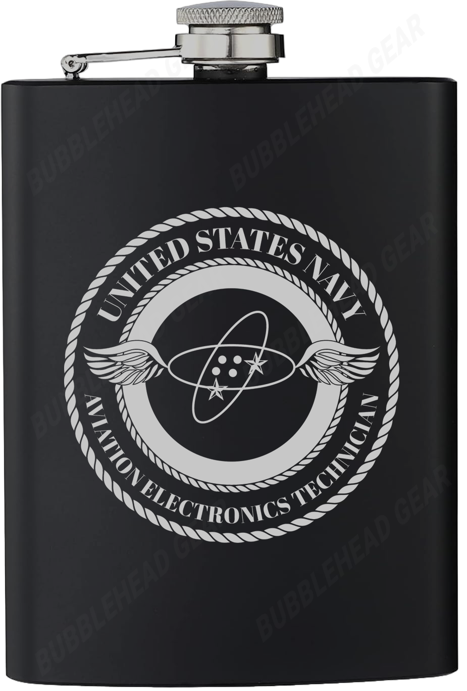 8 oz. Black Hip Flask with Navy Rating