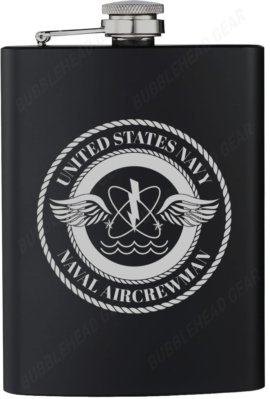 8 oz. Black Hip Flask with Navy Rating