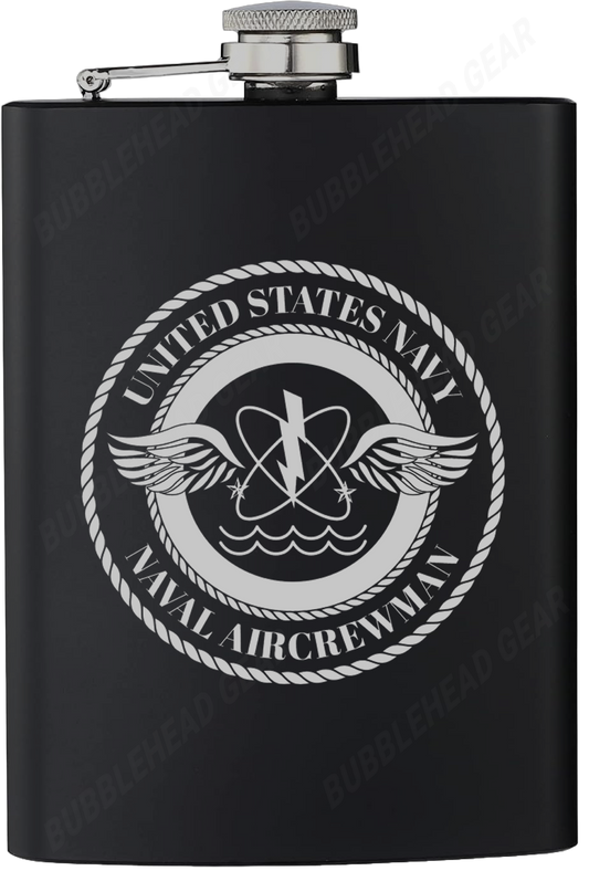 8 oz. Black Hip Flask with Naval Aircrewman (AW) Rating
