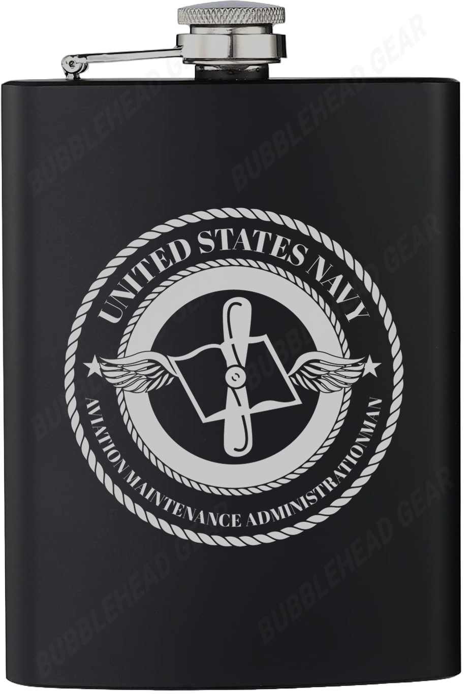 8 oz. Black Hip Flask with Navy Rating