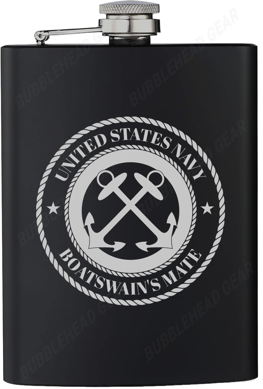 8 oz. Black Hip Flask with Navy Rating