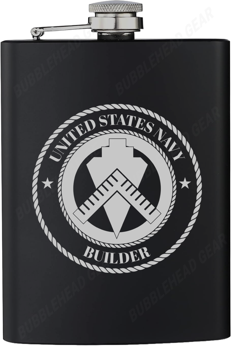 8 oz. Black Hip Flask with Navy Rating