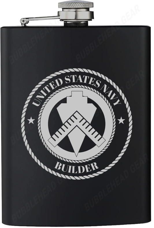 8 oz. Black Hip Flask with Builder (BU) Rating