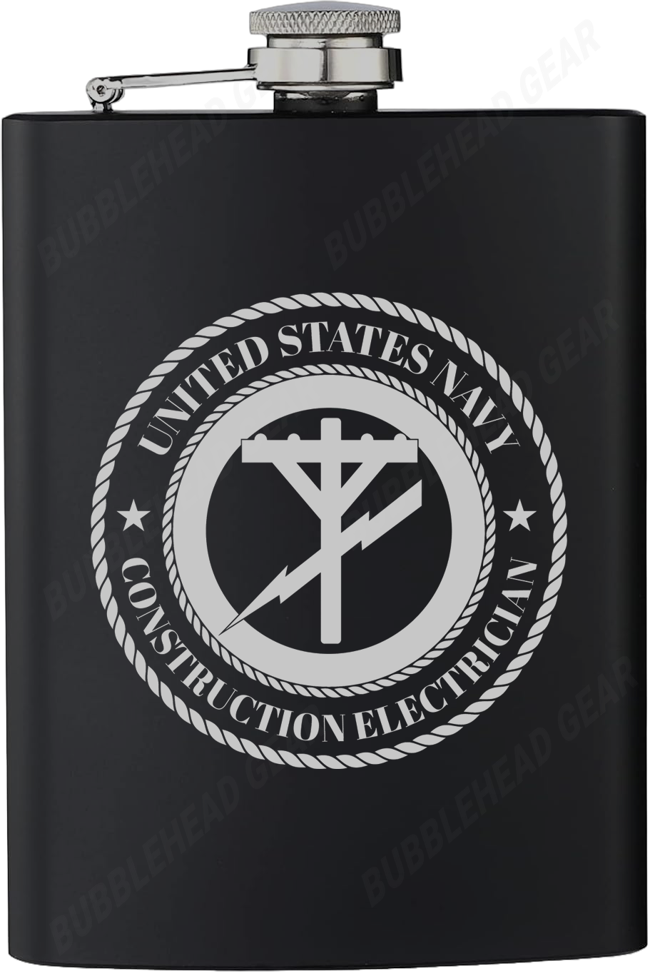 8 oz. Black Hip Flask with Navy Rating