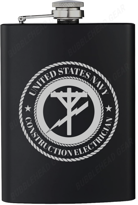 8 oz. Black Hip Flask with Construction Electrician (CE) Rating