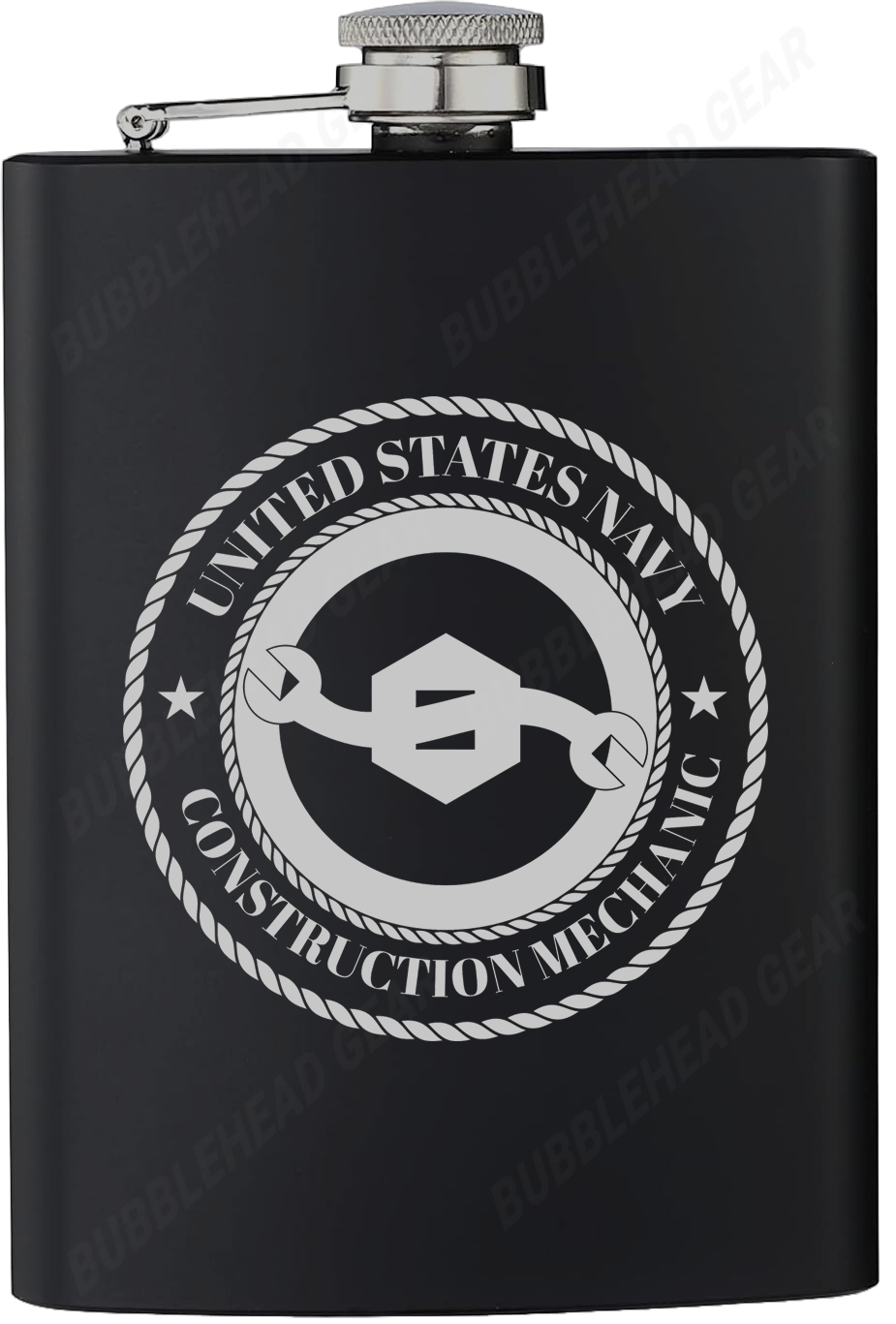 8 oz. Black Hip Flask with Navy Rating