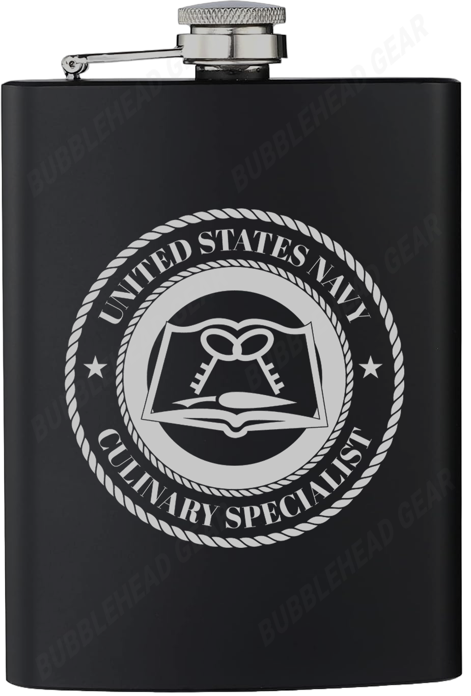 8 oz. Black Hip Flask with Navy Rating