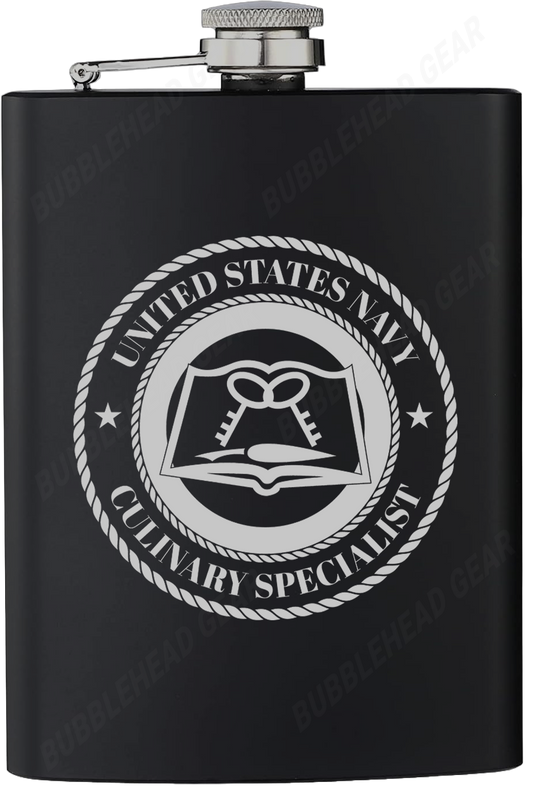 8 oz. Black Hip Flask with Culinary Specialist (CS) Rating