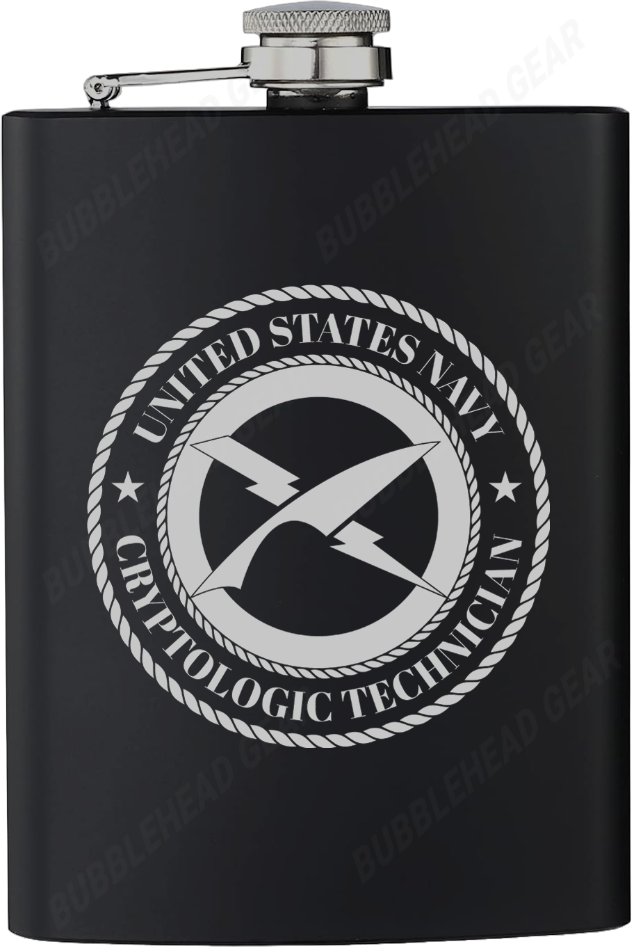 8 oz. Black Hip Flask with Navy Rating