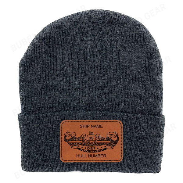 Submarine Dolphins Leather Patch Beanie Hat – Custom Laser Engraved