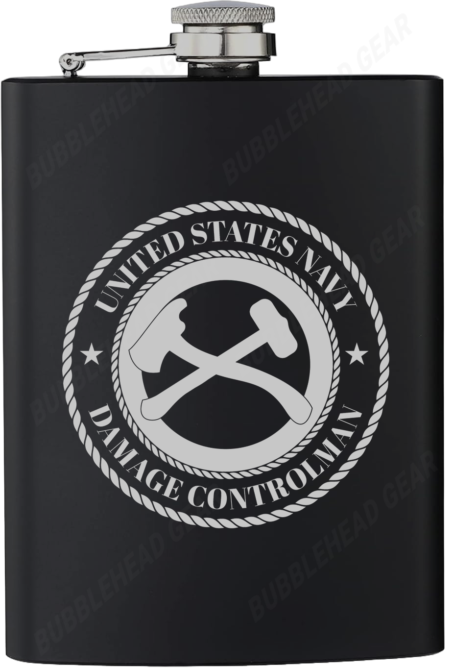 8 oz. Black Hip Flask with Navy Rating
