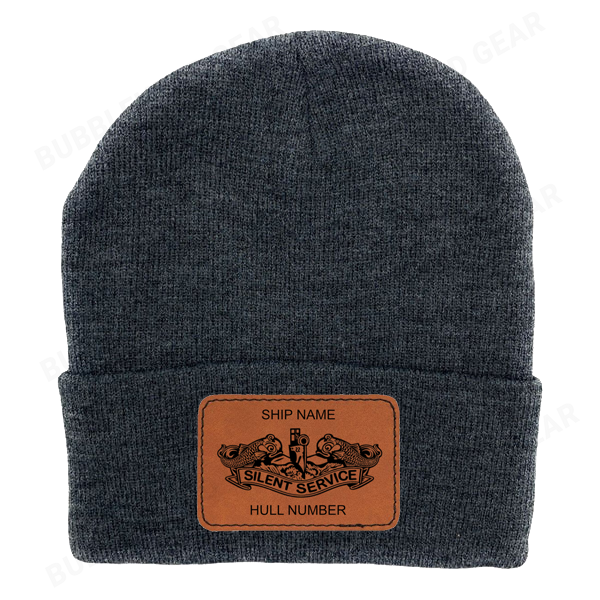 Submarine Dolphins Leather Patch Beanie Hat – Custom Laser Engraved