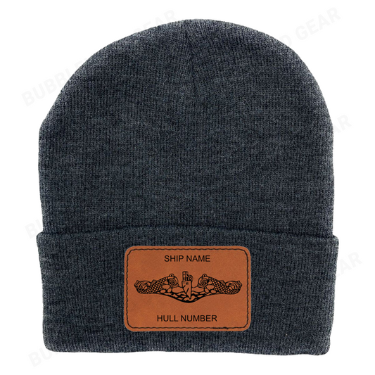 Submarine Dolphins Leather Patch Beanie Hat – Custom Laser Engraved