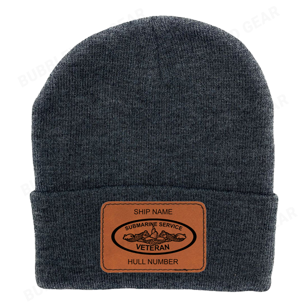 Submarine Dolphins Leather Patch Beanie Hat – Custom Laser Engraved