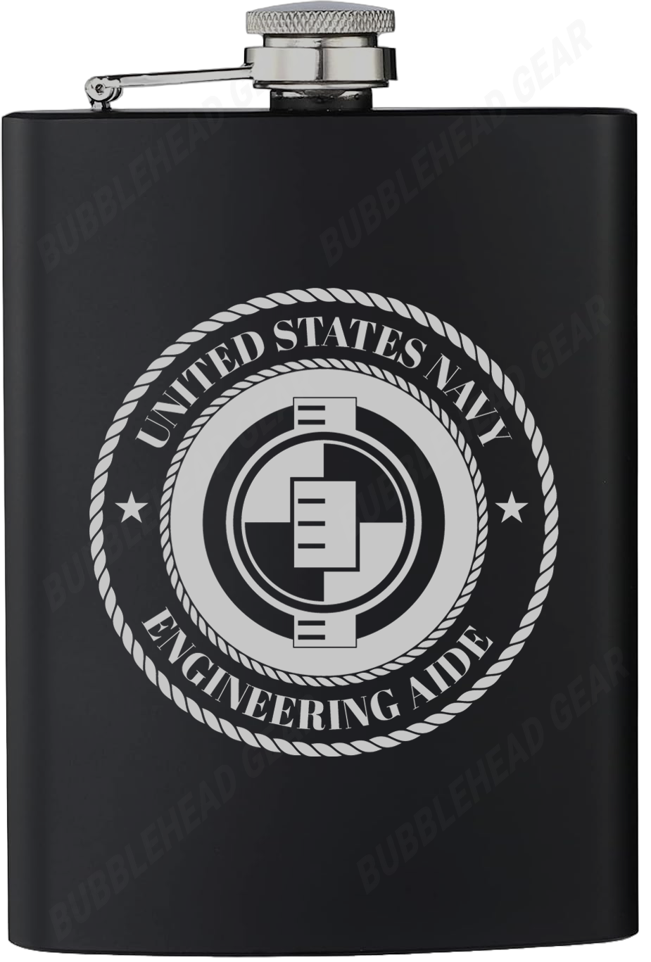 8 oz. Black Hip Flask with Navy Rating