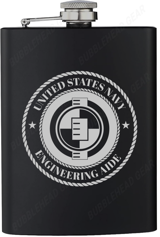 8 oz. Black Hip Flask with Engineering Aide (EA) Rating