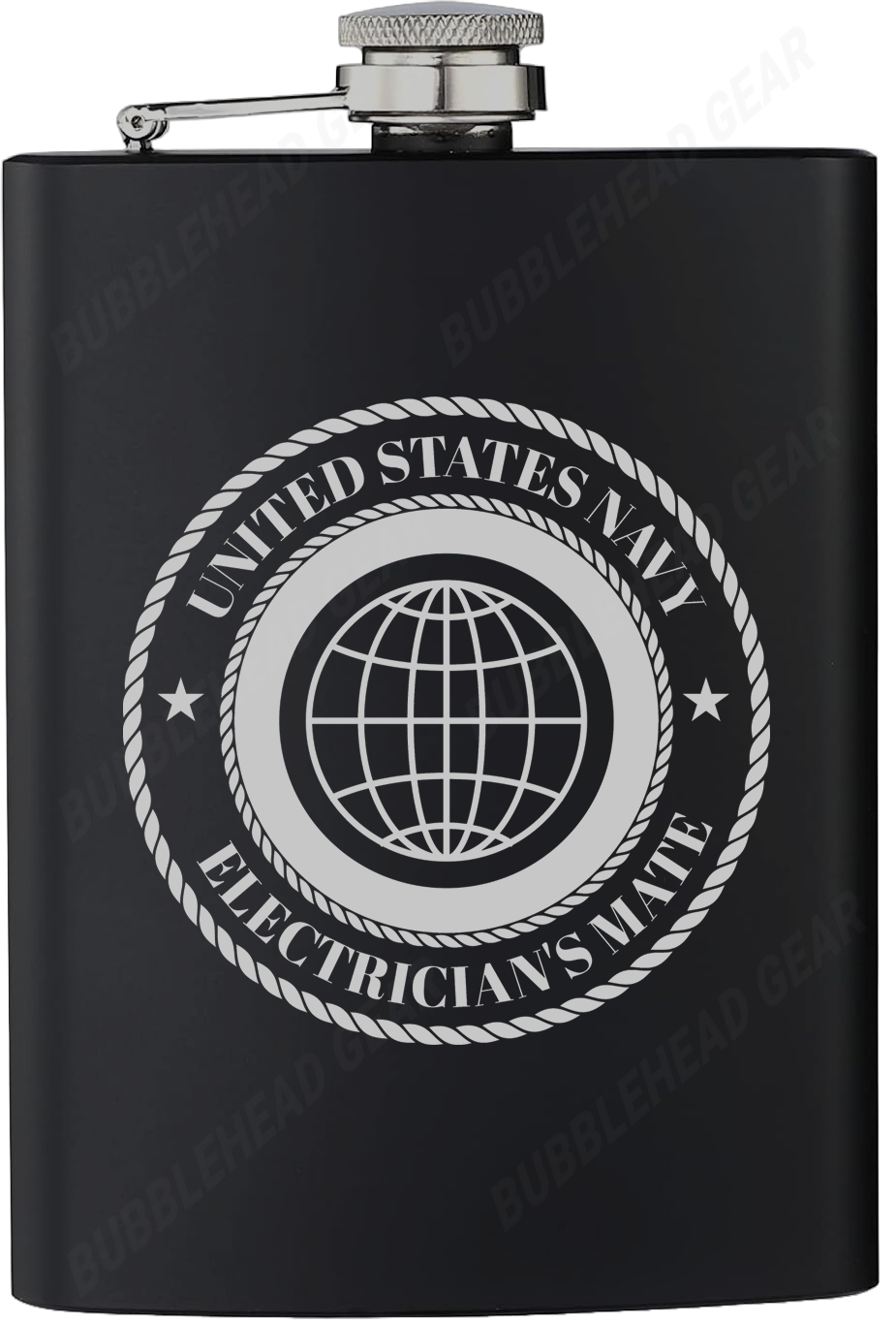 8 oz. Black Hip Flask with Navy Rating