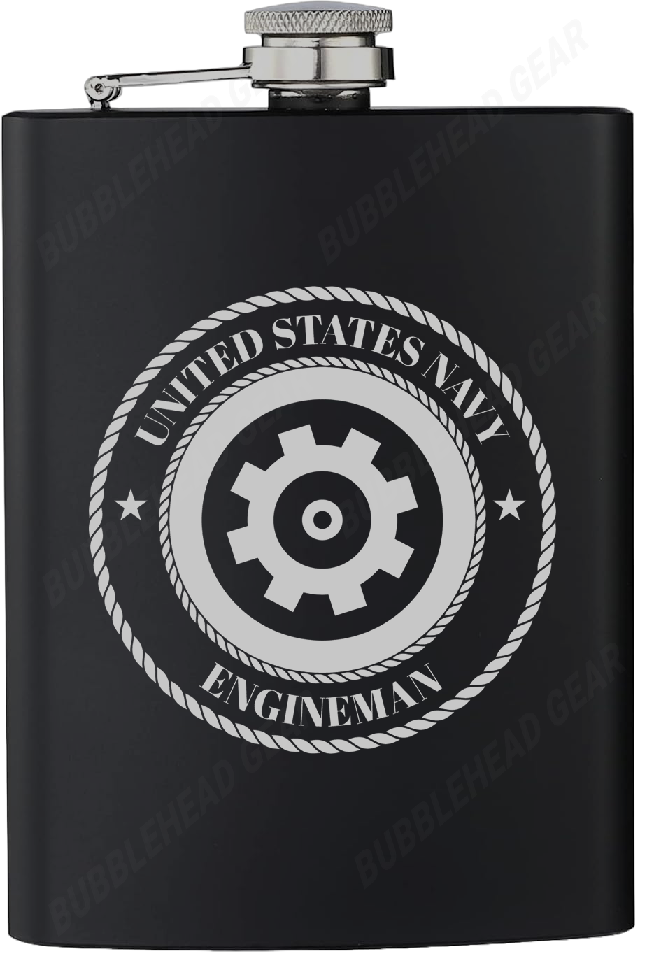 8 oz. Black Hip Flask with Navy Rating