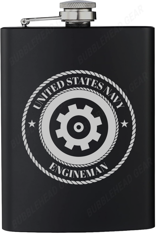 8 oz. Black Hip Flask with Engineman (EN) Rating