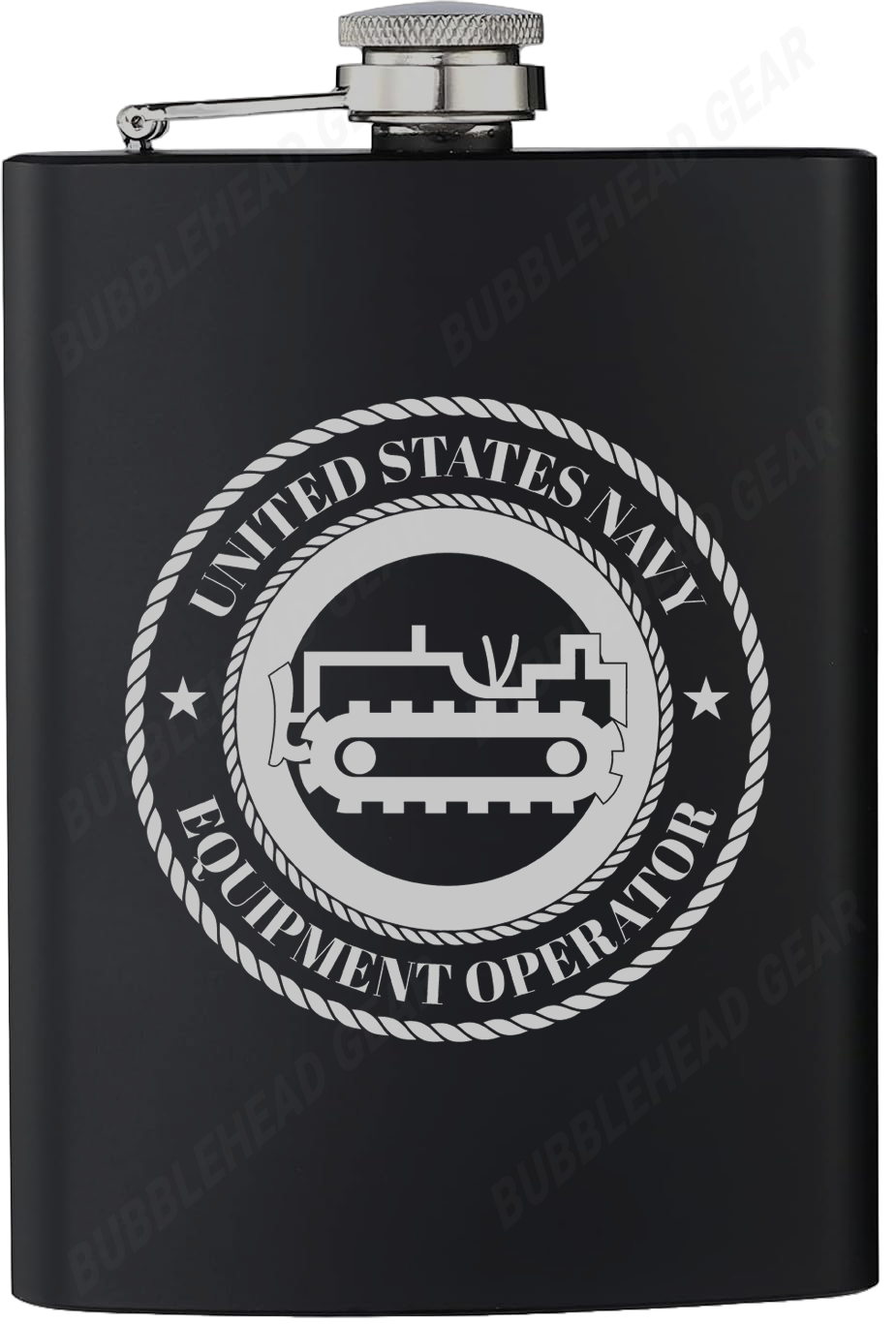 8 oz. Black Hip Flask with Navy Rating
