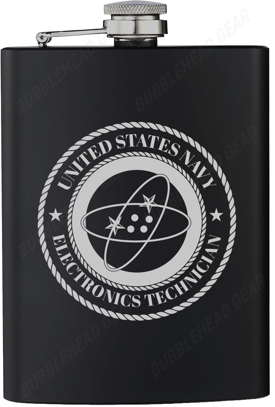 8 oz. Black Hip Flask with Navy Rating