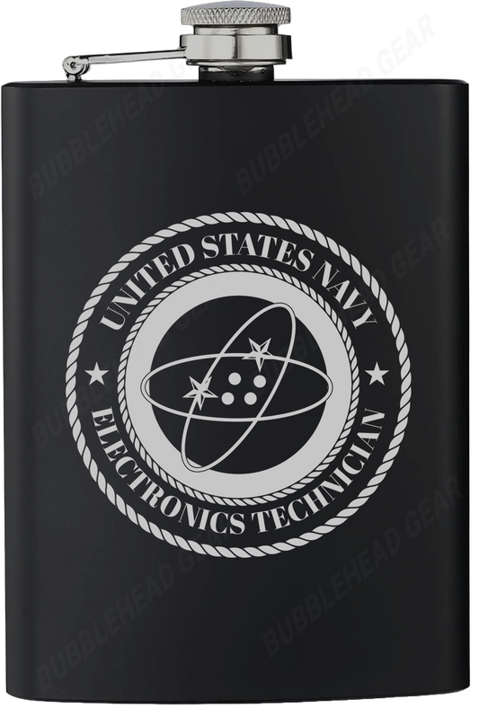 8 oz. Black Hip Flask with Electronics Technician (ET) Rating