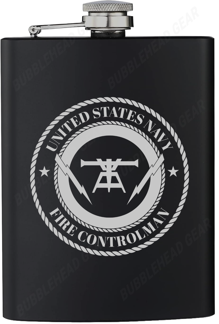 8 oz. Black Hip Flask with Navy Rating