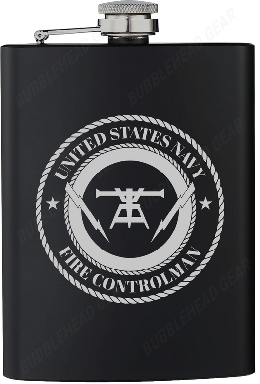 8 oz. Black Hip Flask with Fire Controlman (FC) Rating