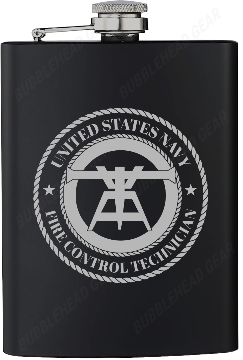 8 oz. Black Hip Flask with Navy Rating