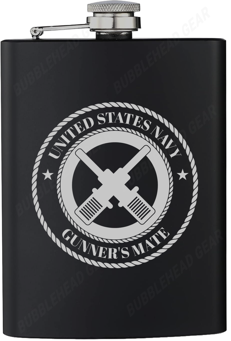 8 oz. Black Hip Flask with Navy Rating