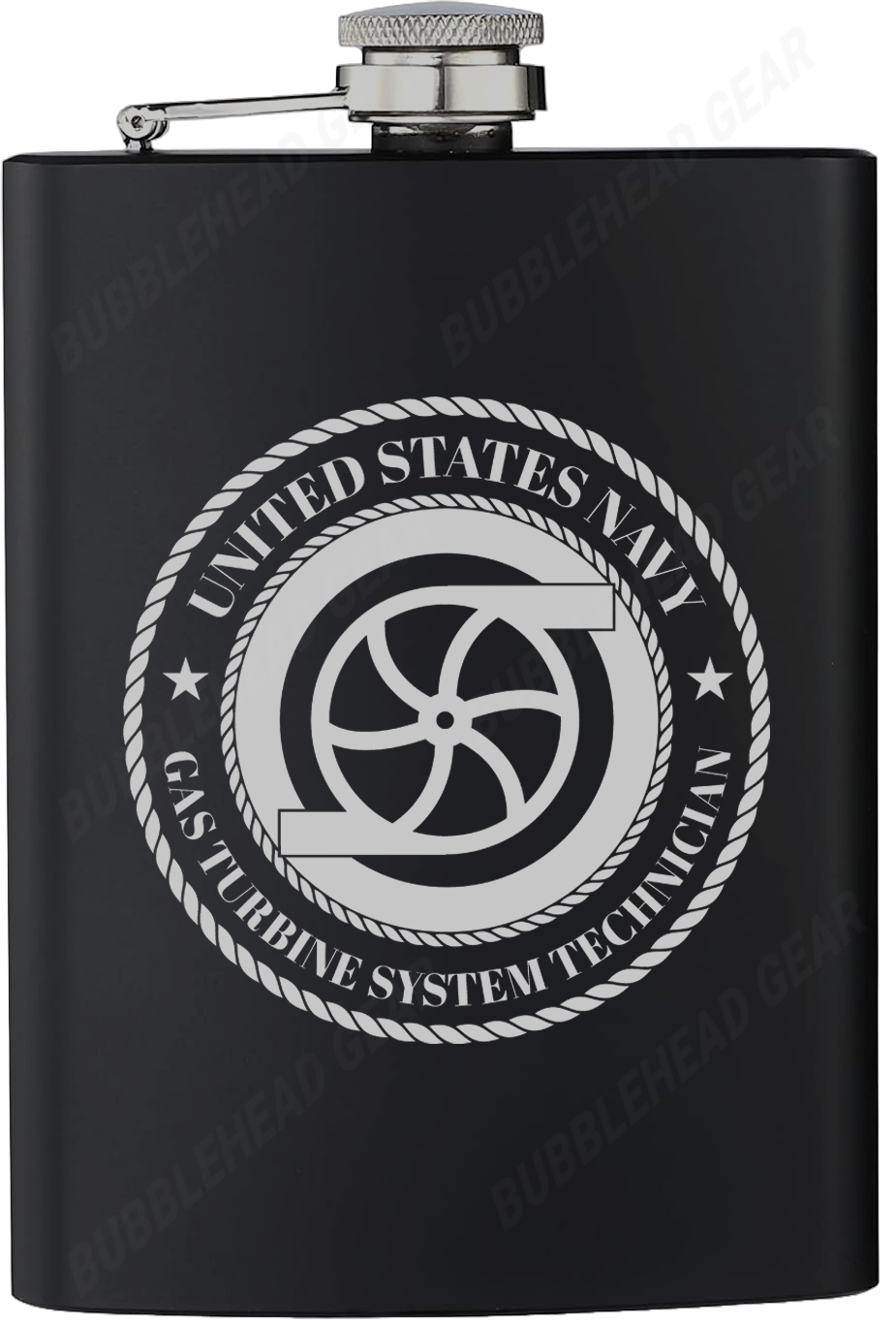 8 oz. Black Hip Flask with Navy Rating
