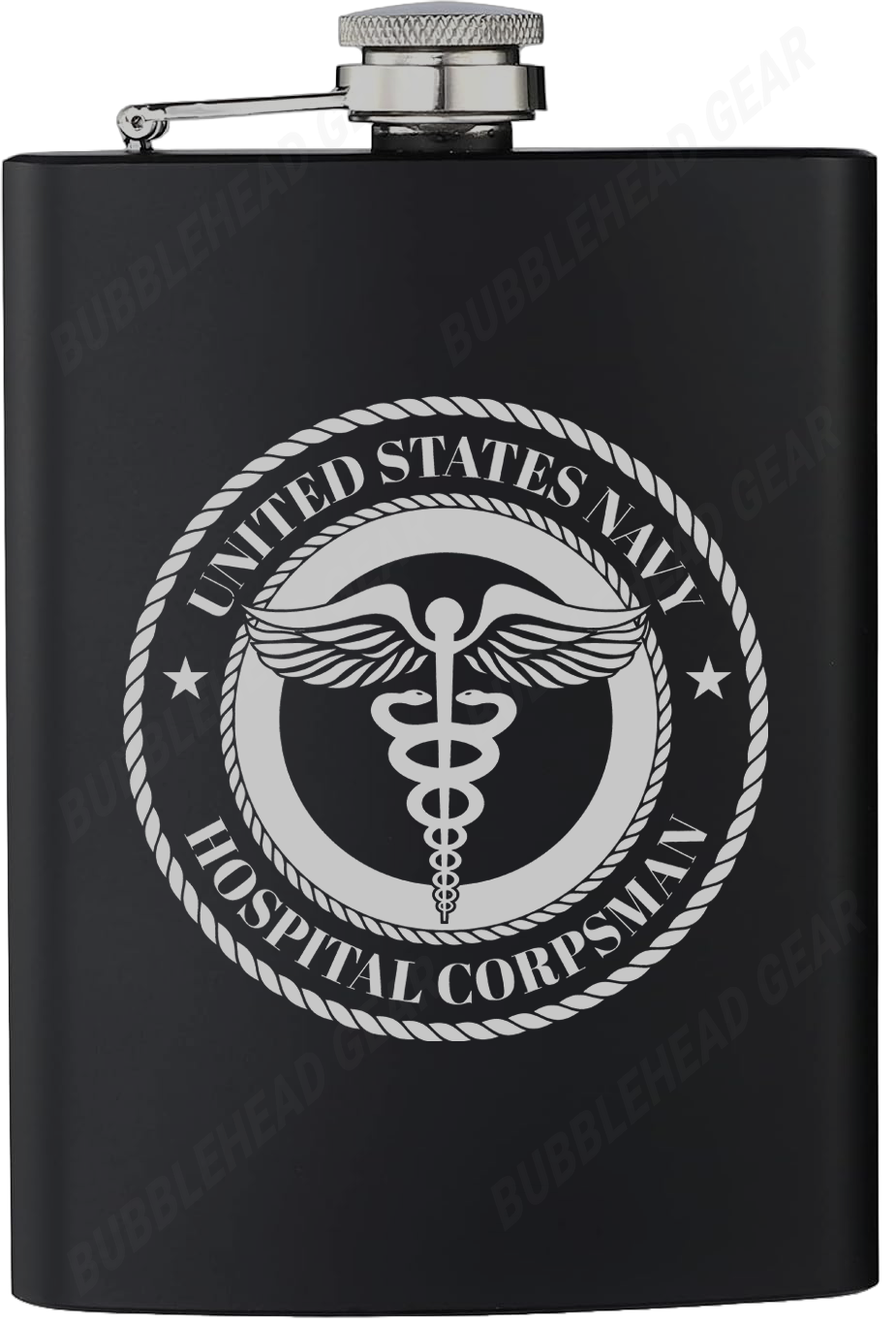 8 oz. Black Hip Flask with Navy Rating