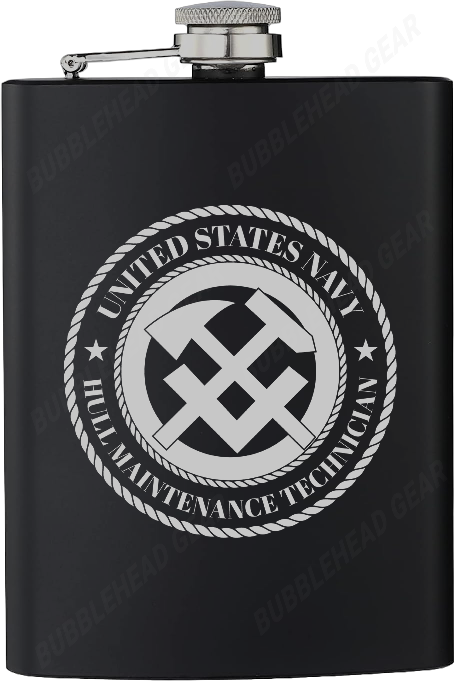 8 oz. Black Hip Flask with Navy Rating