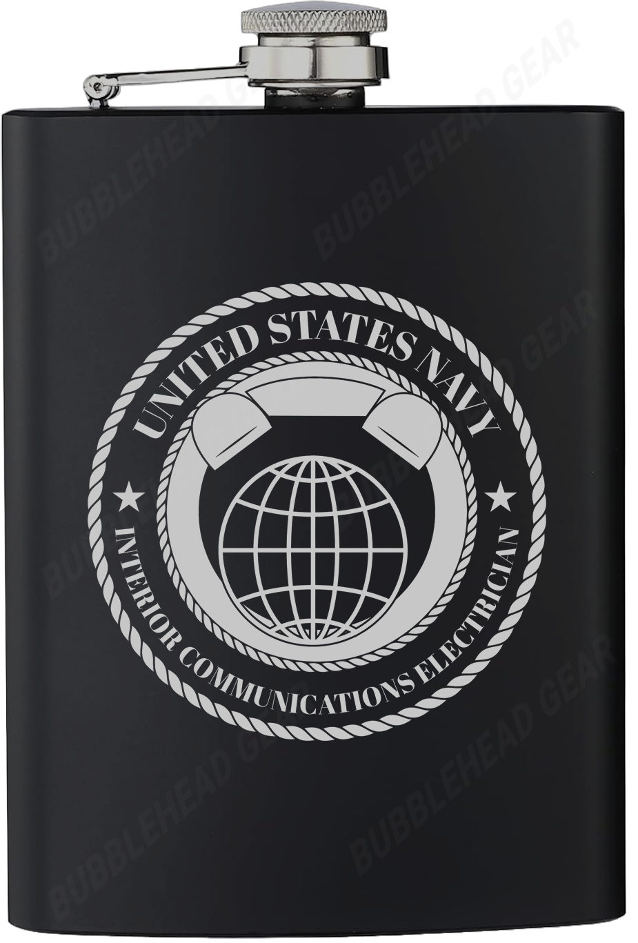 8 oz. Black Hip Flask with Navy Rating