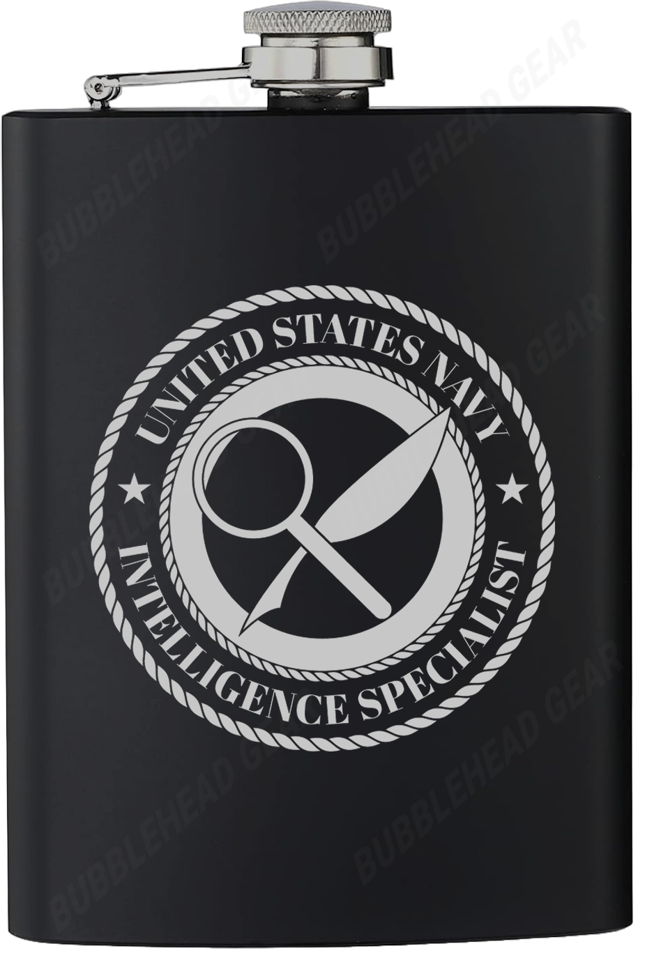 8 oz. Black Hip Flask with Navy Rating