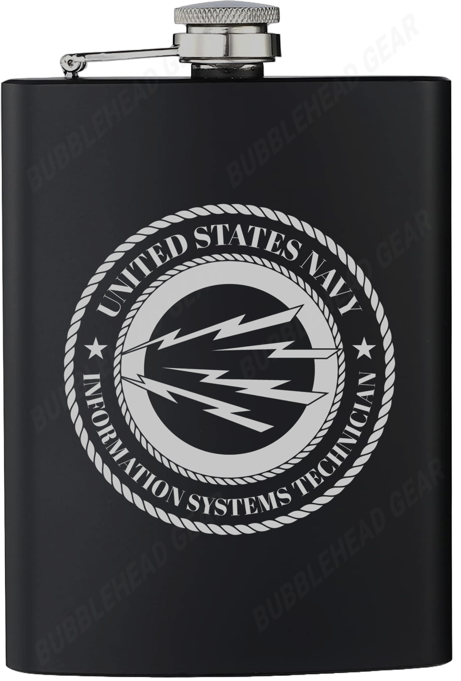 8 oz. Black Hip Flask with Navy Rating
