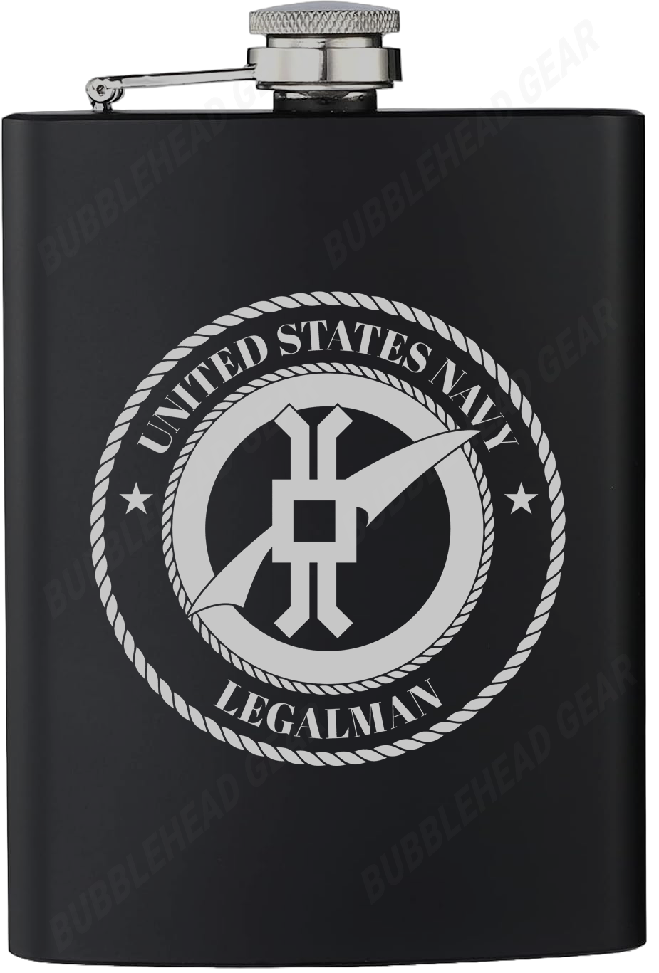 8 oz. Black Hip Flask with Navy Rating