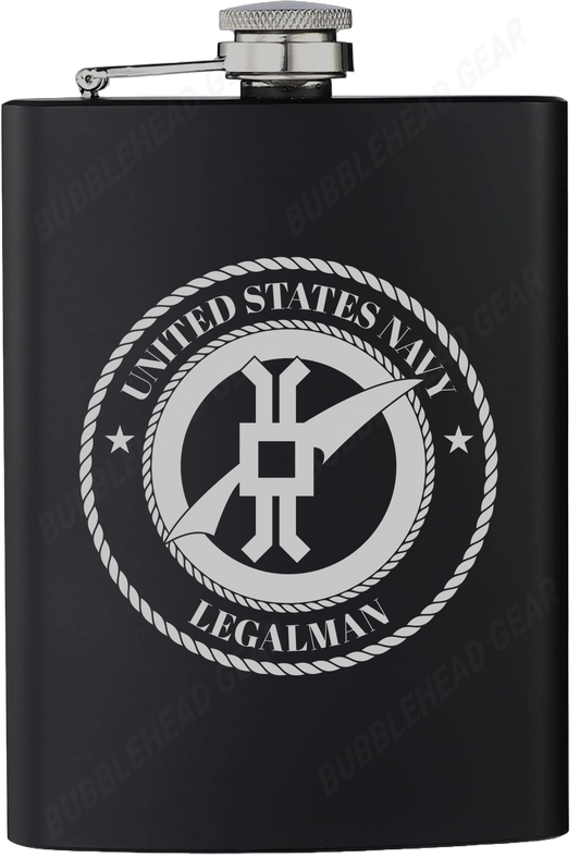 8 oz. Black Hip Flask with Legalman (LN) Rating