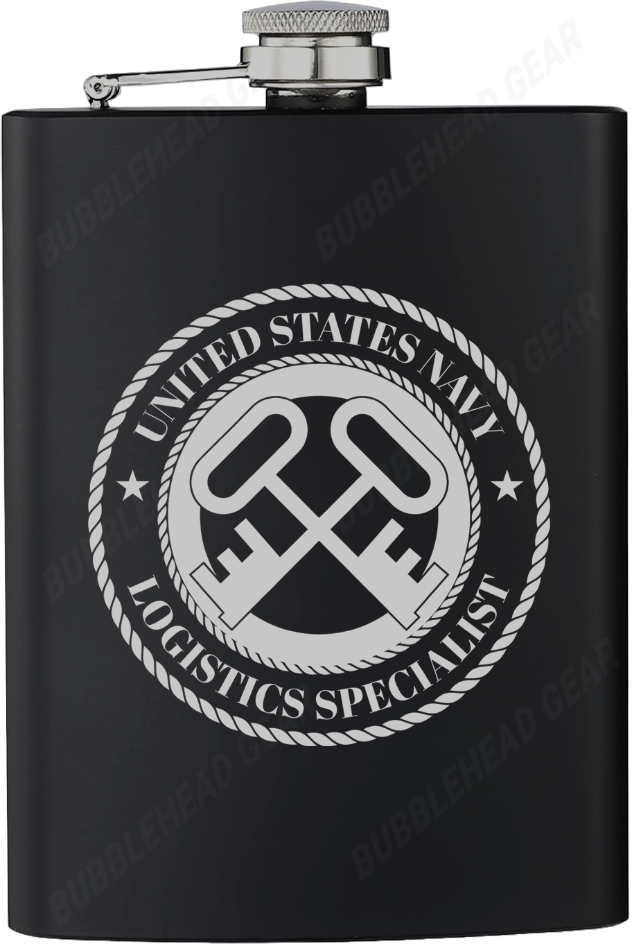 8 oz. Black Hip Flask with Navy Rating