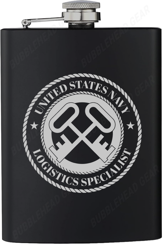 8 oz. Black Hip Flask with Logistics Specialist (LS) Rating